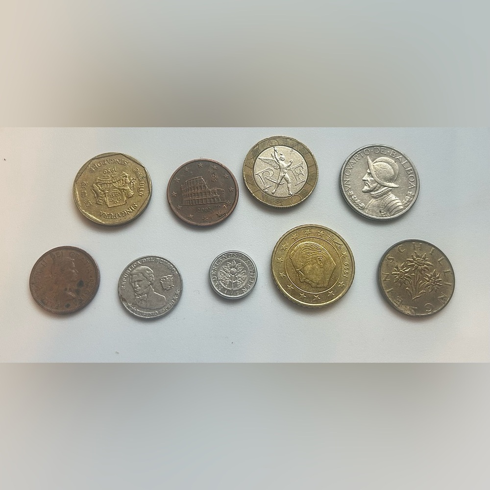 9 World Coins Foreign Currency Lot With Cases Vintage Coin Collection Bundle